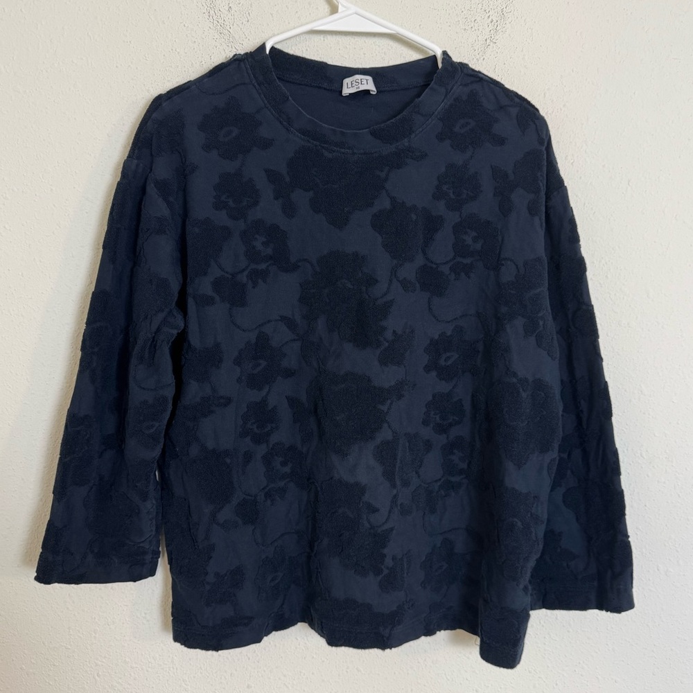 LESET Navy Blue Floral Texture pullover Sweatshirt